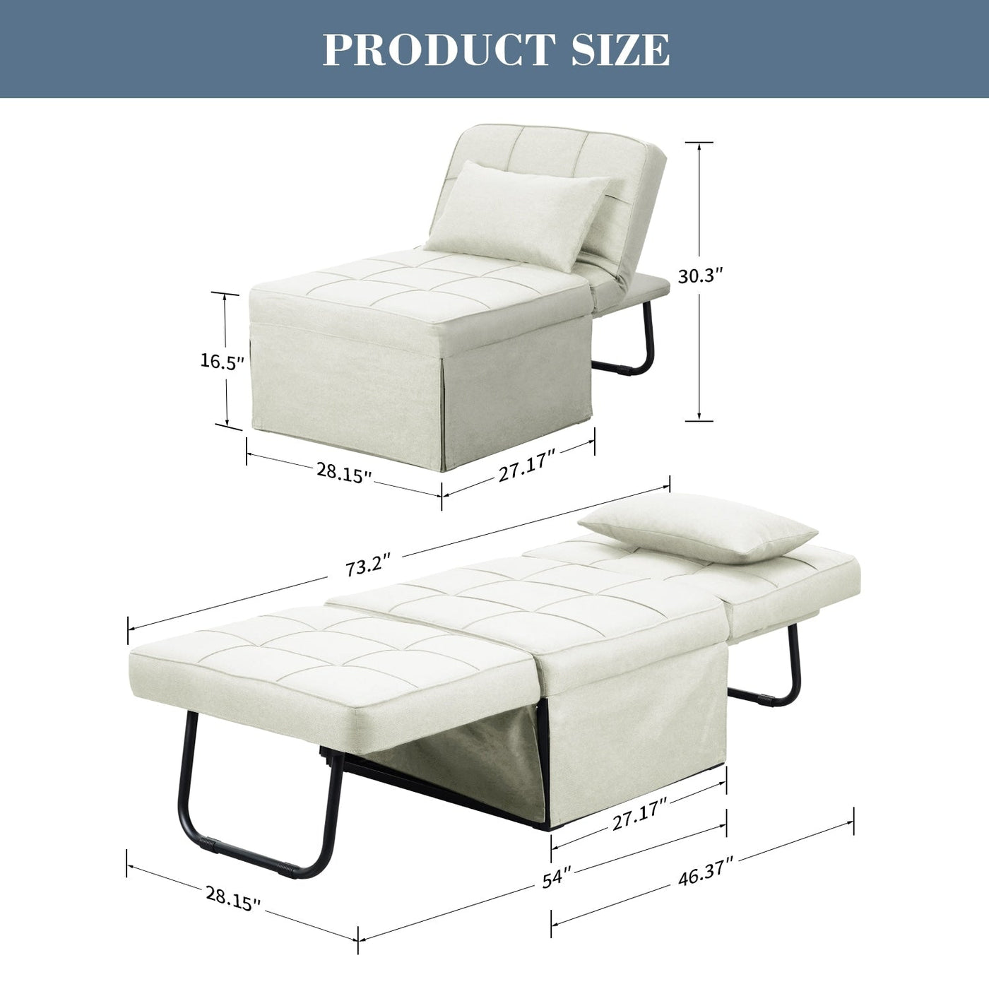 Convertible Sofa Bed Sleeper Sofa Chair Couch Folding Ottoman Recliner Chairs for Living Room