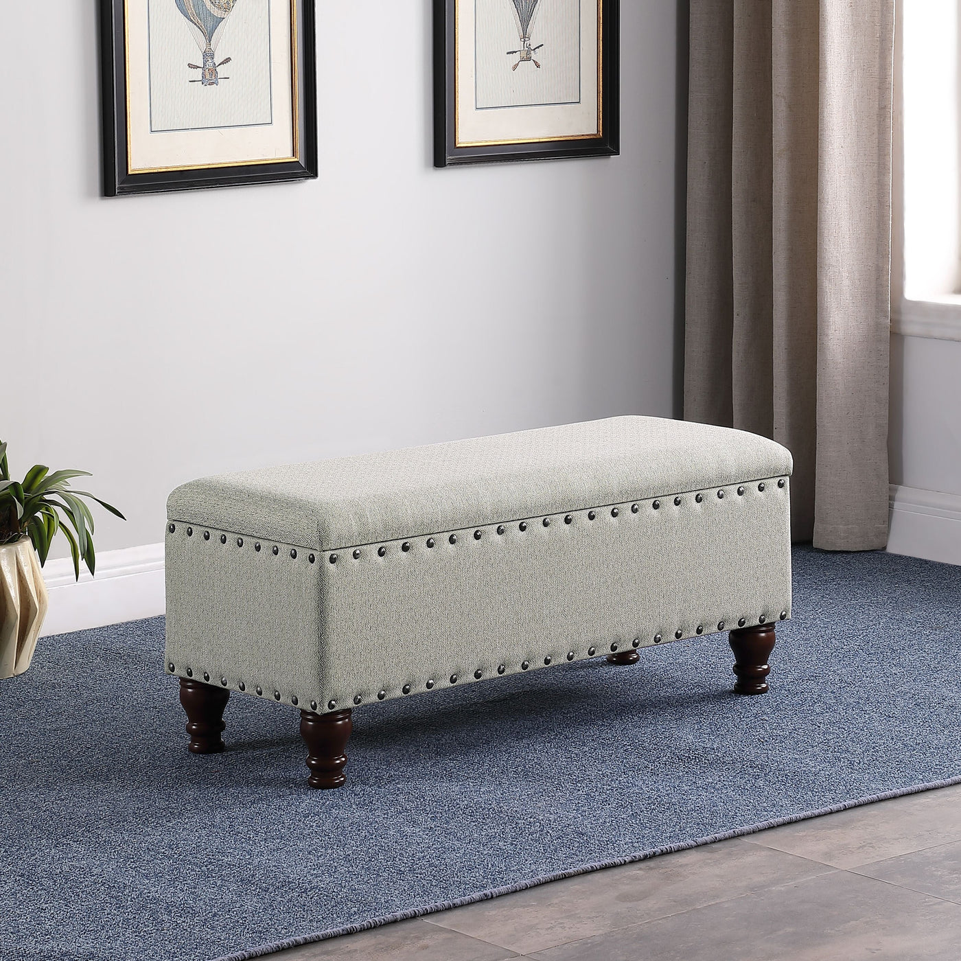 Copper Grove Muscari Upholstered Storage Bench with Nailhead Trim