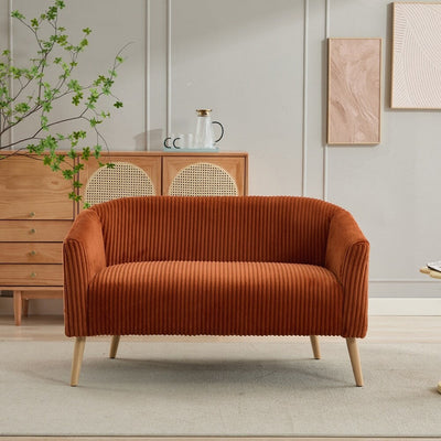 Corduroy Fabric Upholstered 2-Seat Sofa with Wooden Walnut Legs