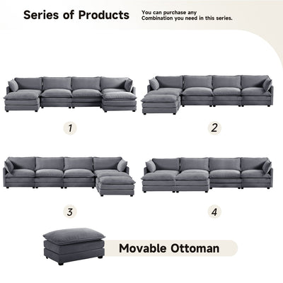 Corduroy Sectional Sofa with Removable Ottomans & Ultra-soft Cushions for Living Room & Bedroom