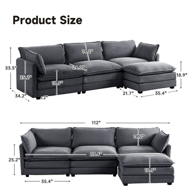 Corduroy Sectional Sofa with Removable Ottomans & Ultra-soft Cushions for Living Room & Bedroom