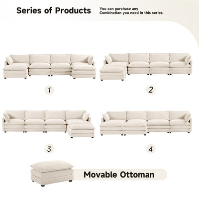 Corduroy Sectional Sofa with Removable Ottomans & Ultra-soft Cushions for Living Room & Bedroom