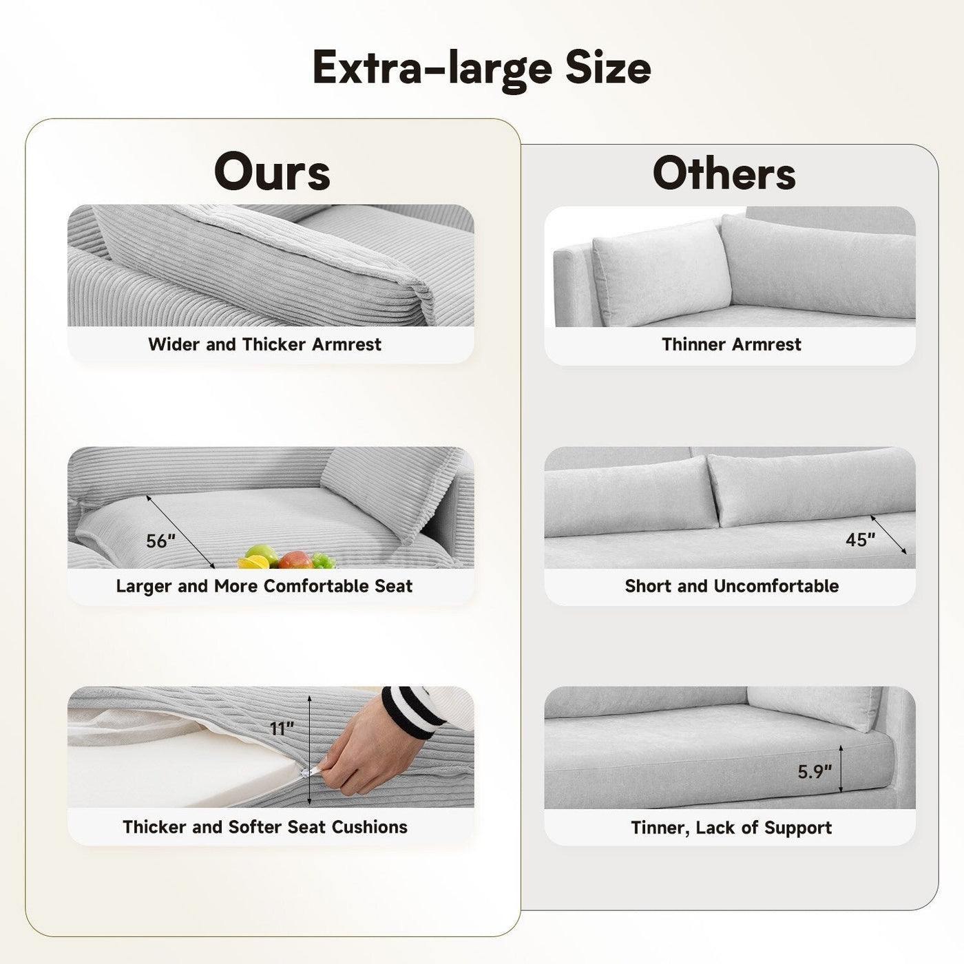 Corduroy Sectional Sofa with Removable Ottomans & Ultra-soft Cushions for Living Room & Bedroom