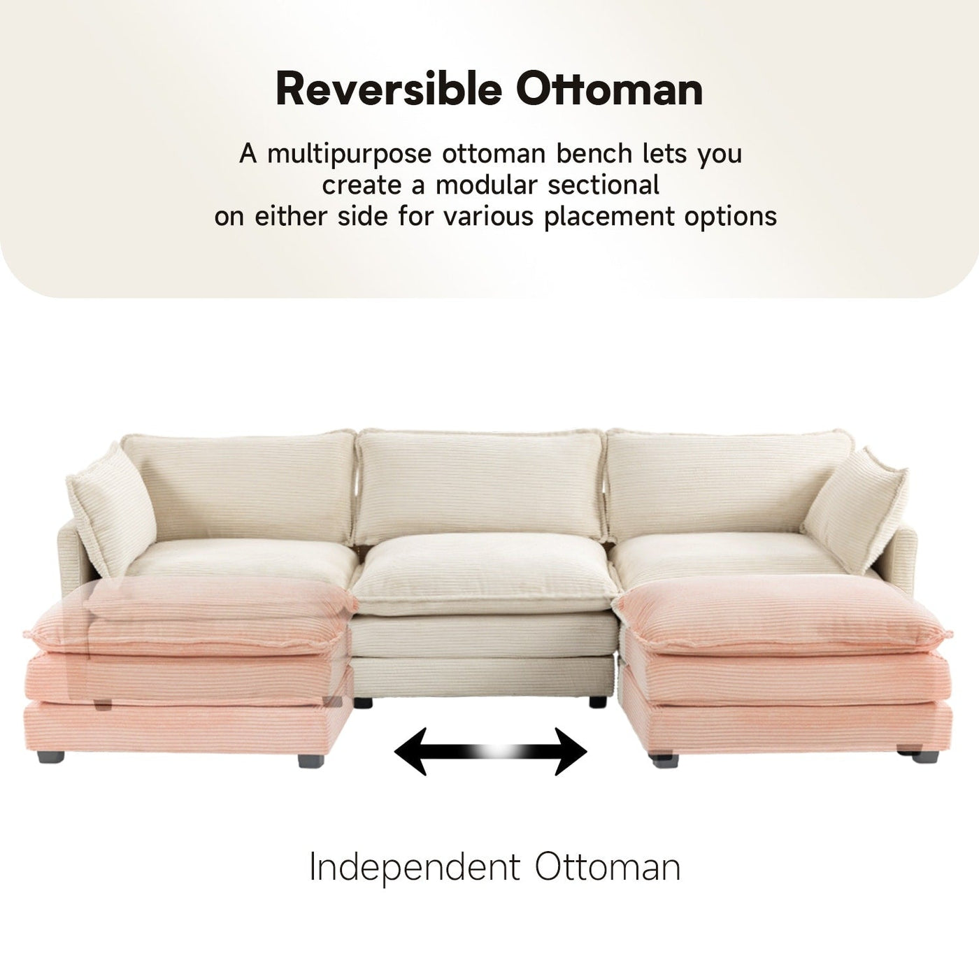 Corduroy Sectional Sofa with Removable Ottomans & Ultra-soft Cushions for Living Room & Bedroom