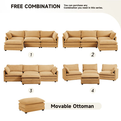 Corduroy Sectional Sofa with Removable Ottomans & Ultra-soft Cushions for Living Room & Bedroom