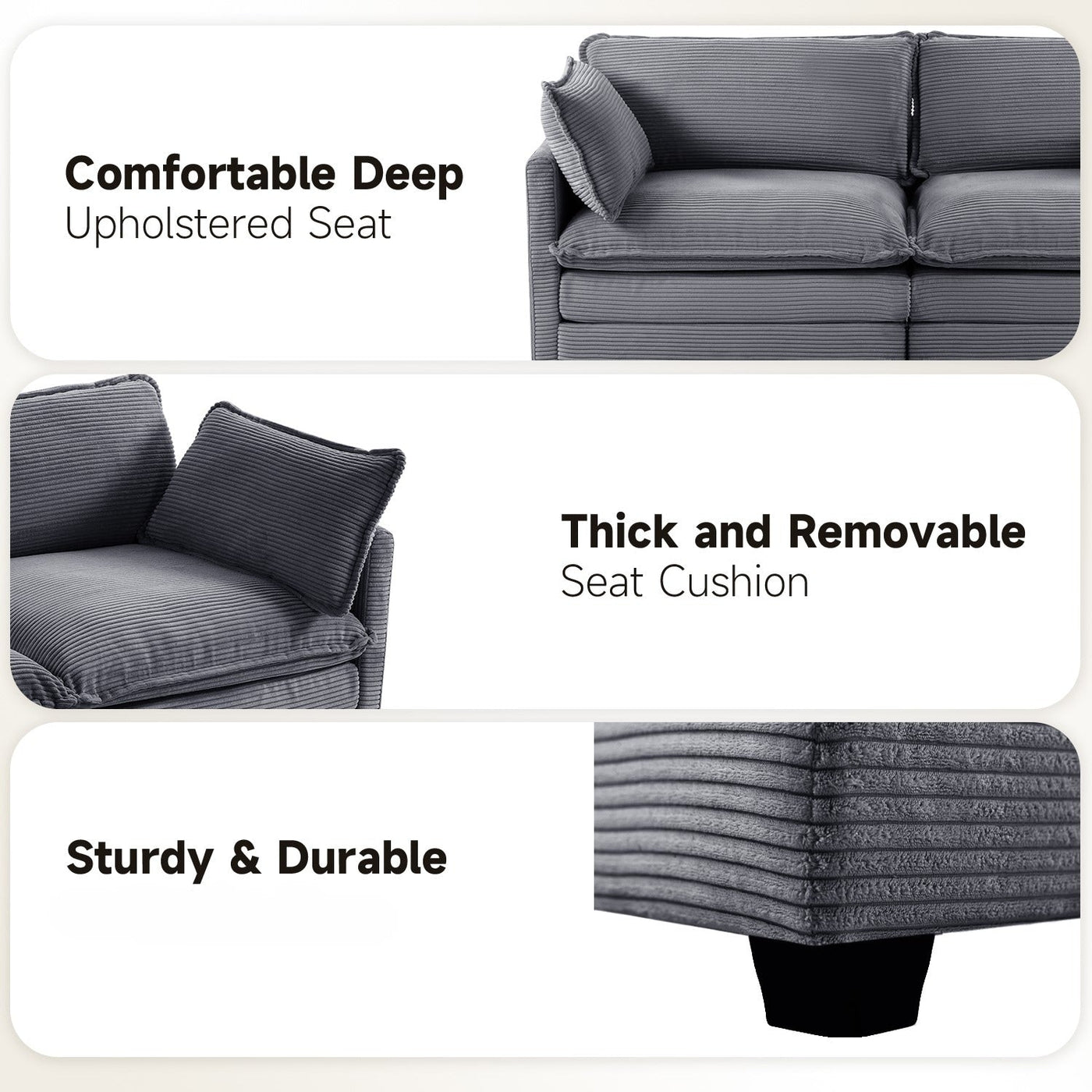 Corduroy Sectional Sofa with Removable Ottomans & Ultra-soft Cushions for Living Room & Bedroom