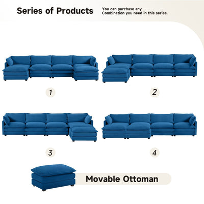 Corduroy Sectional Sofa with Removable Ottomans & Ultra-soft Cushions for Living Room & Bedroom