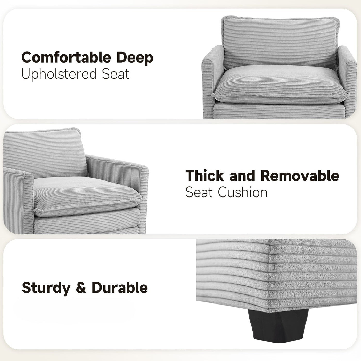 Corduroy Sectional Sofa with Removable Ottomans & Ultra-soft Cushions for Living Room & Bedroom