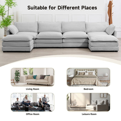 Corduroy Sectional Sofa with Removable Ottomans & Ultra-soft Cushions for Living Room & Bedroom