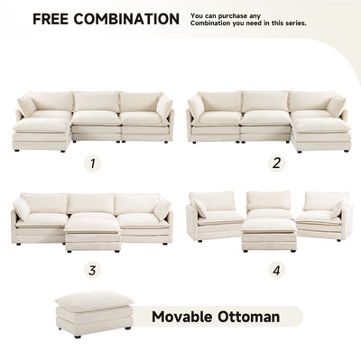 Corduroy Sectional Sofa with Removable Ottomans & Ultra-soft Cushions for Living Room & Bedroom
