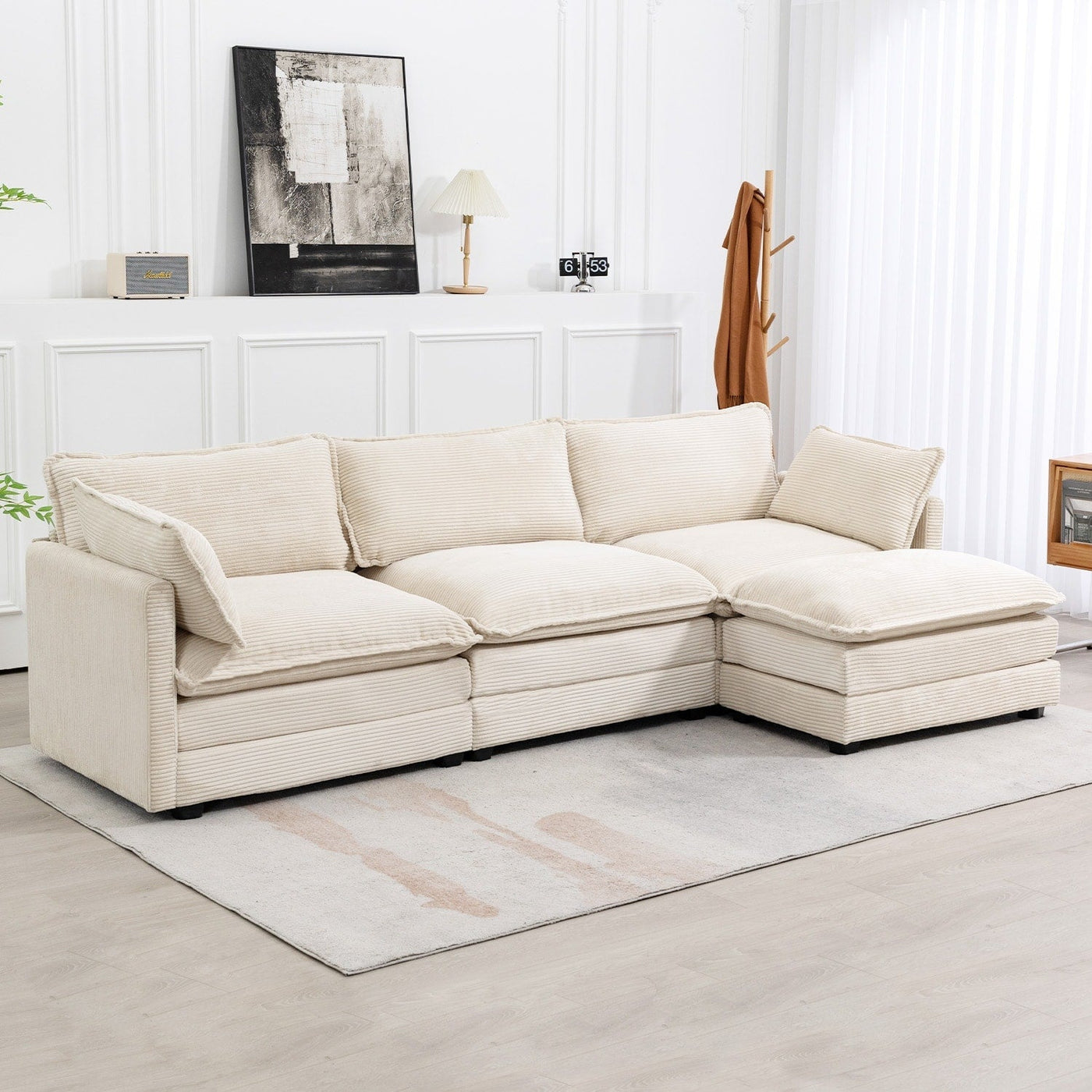 Corduroy Sectional Sofa with Removable Ottomans & Ultra-soft Cushions for Living Room & Bedroom
