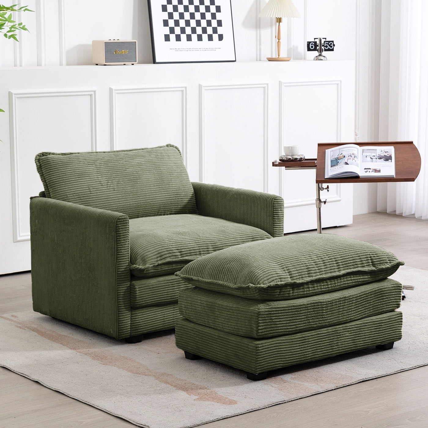 Corduroy Sectional Sofa with Removable Ottomans & Ultra-soft Cushions for Living Room & Bedroom