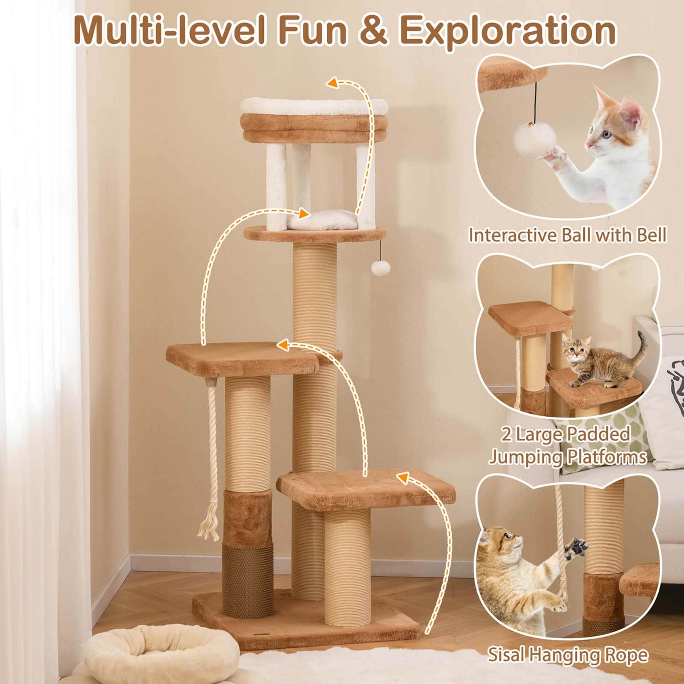 Costway 65 Tall Cat Tree for Indoor with Self-groomer Padded Perch - See Details