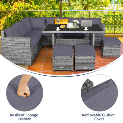 Costway 7 PCS Patio Rattan Dining Set Sectional Sofa Couch Ottoman - See Details