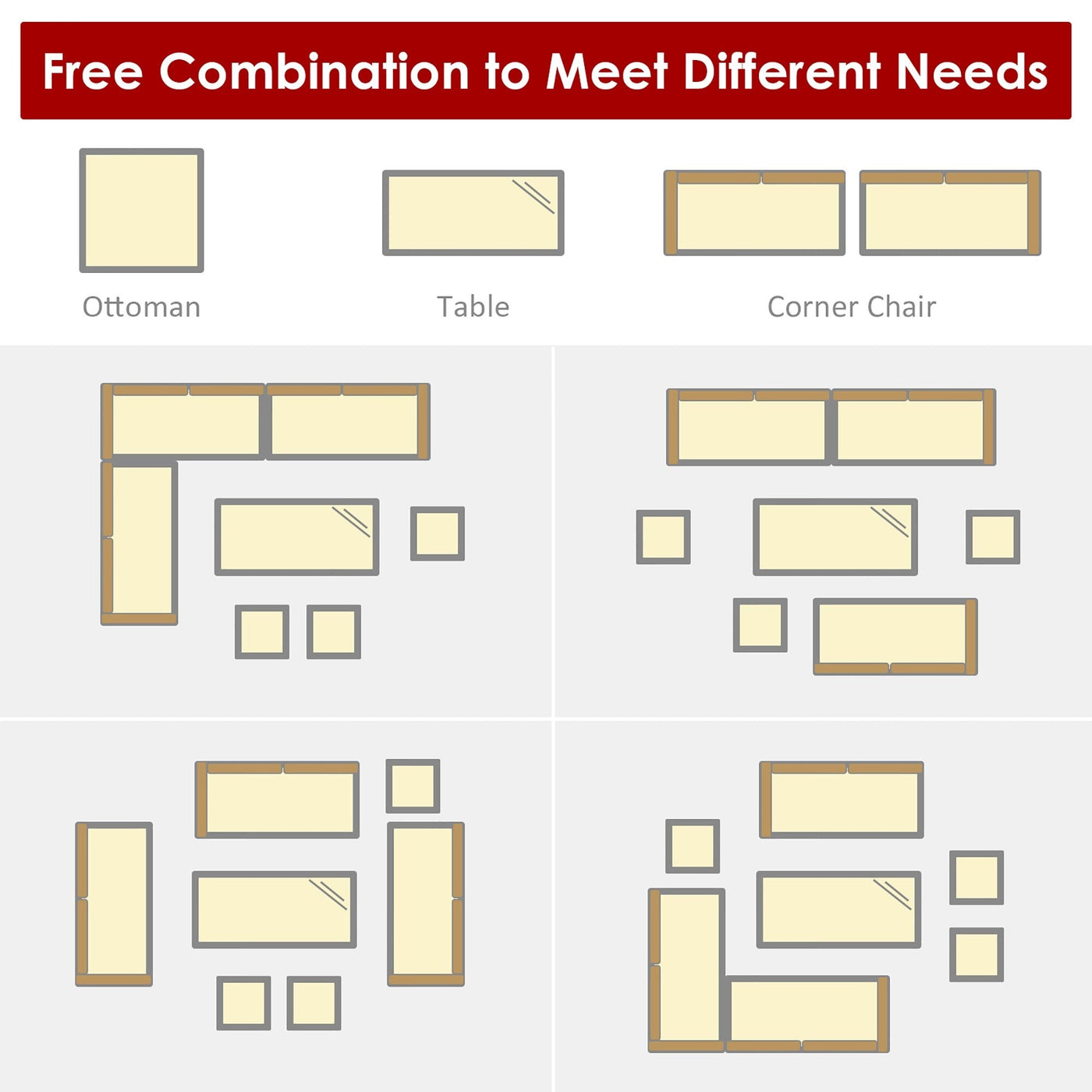 Costway 7 PCS Patio Rattan Dining Set Sectional Sofa Couch Ottoman - See Details