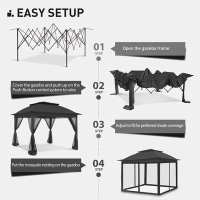 Cozywor 11 ft. x 11 ft. Pop-Up Steel Gazebo with Mosquito Netting