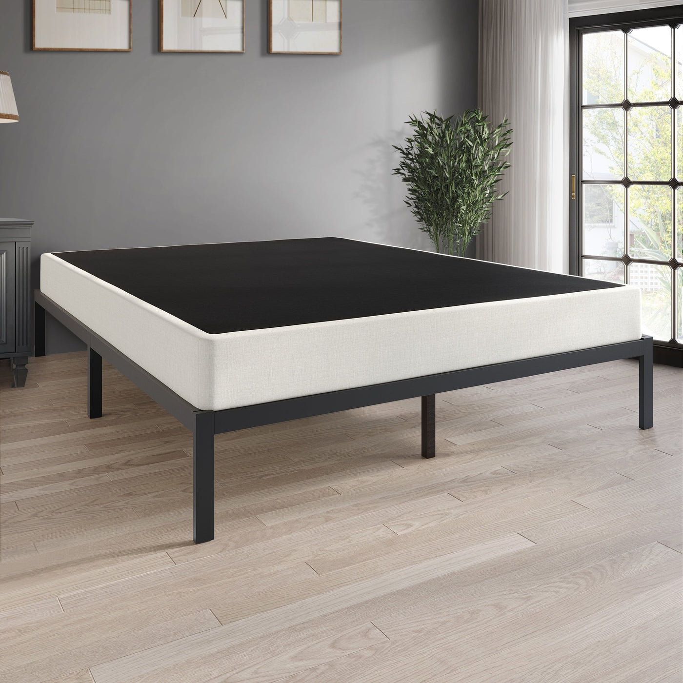 CraftPorch 5-Inch Metal Box Spring with Warm Grey Linen Cover