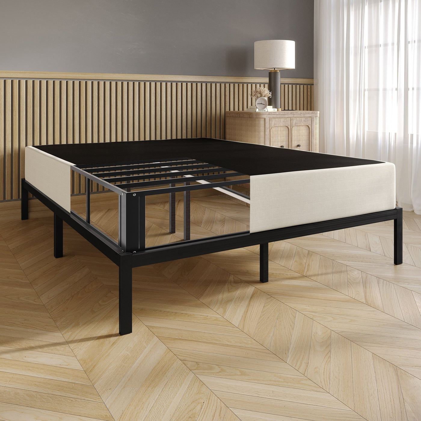 CraftPorch Upholstered Linen Metal Box Spring