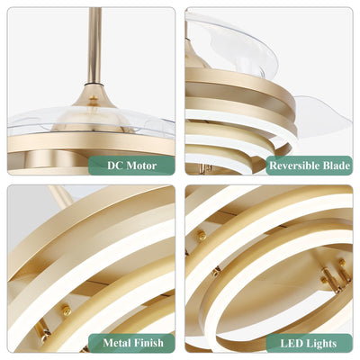 Cusp Barn 42 Retractable Ceiling Fan with Lights and Remote DIY Shape Fandelier Modern Silent DC Motor LED Ceiling Light