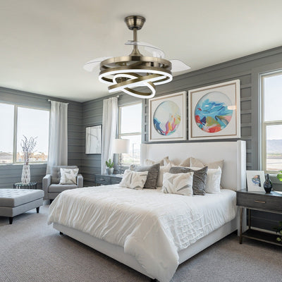 Cusp Barn 42 Retractable Ceiling Fan with Lights and Remote DIY Shape Fandelier Modern Silent DC Motor LED Ceiling Light