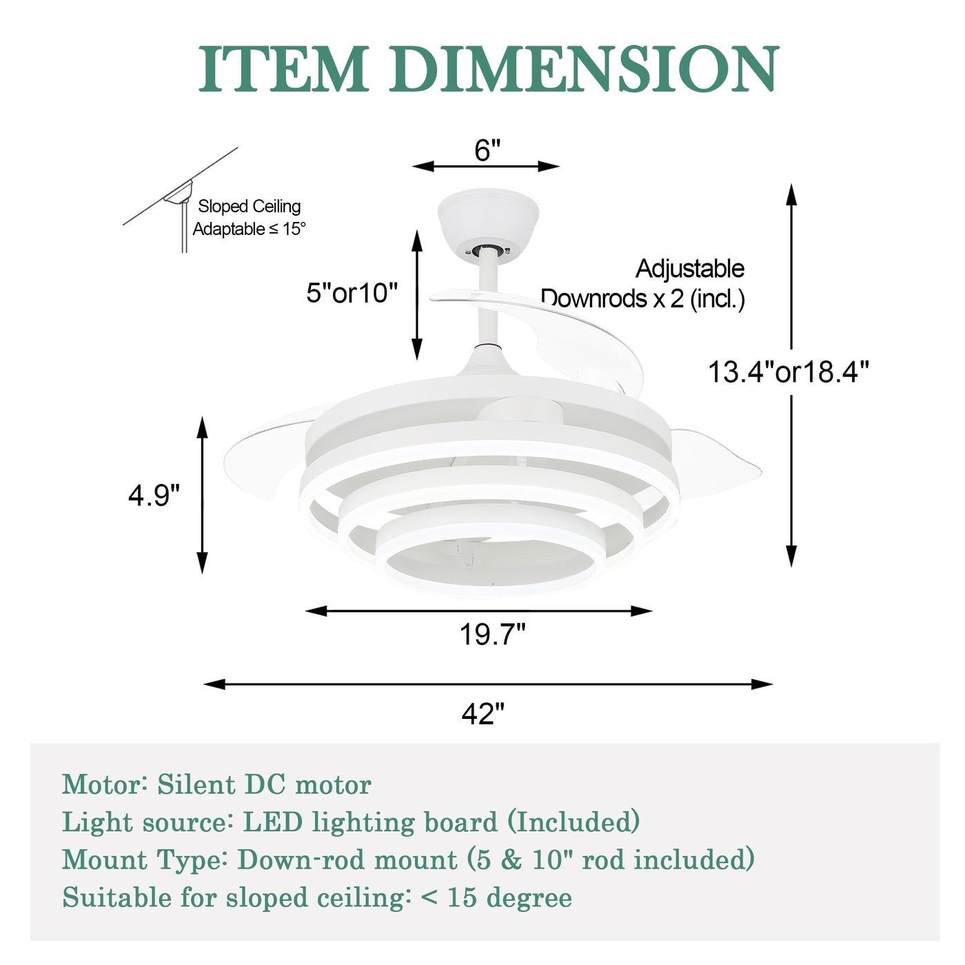 Cusp Barn 42 Retractable Ceiling Fan with Lights and Remote DIY Shape Fandelier Modern Silent DC Motor LED Ceiling Light