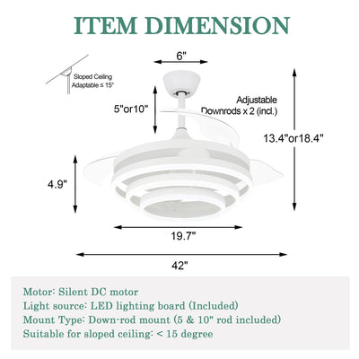 Cusp Barn 42 Retractable Ceiling Fan with Lights and Remote DIY Shape Fandelier Modern Silent DC Motor LED Ceiling Light
