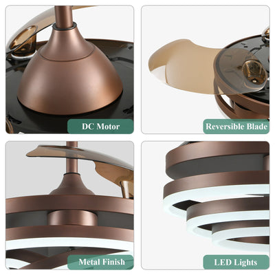 Cusp Barn 42 Retractable Ceiling Fan with Lights and Remote DIY Shape Fandelier Modern Silent DC Motor LED Ceiling Light