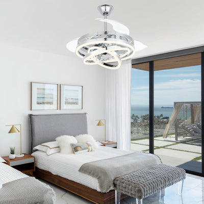 Cusp Barn 42 Retractable Ceiling Fan with Lights and Remote DIY Shape Fandelier Modern Silent DC Motor LED Ceiling Light