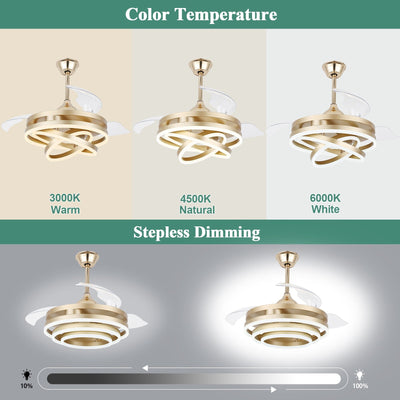 Cusp Barn 42 Retractable Ceiling Fan with Lights and Remote DIY Shape Fandelier Modern Silent DC Motor LED Ceiling Light