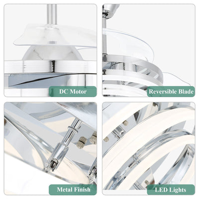 Cusp Barn 42 Retractable Ceiling Fan with Lights and Remote DIY Shape Fandelier Modern Silent DC Motor LED Ceiling Light