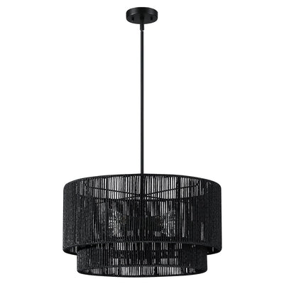 Cynthia 4-Light Black Rattan Drum Chandelier Light - 22''W