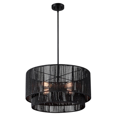 Cynthia 4-Light Black Rattan Drum Chandelier Light - 22''W