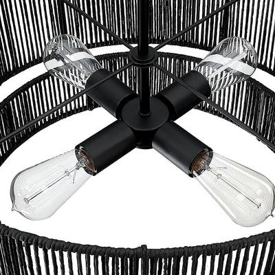 Cynthia 4-Light Black Rattan Drum Chandelier Light - 22''W
