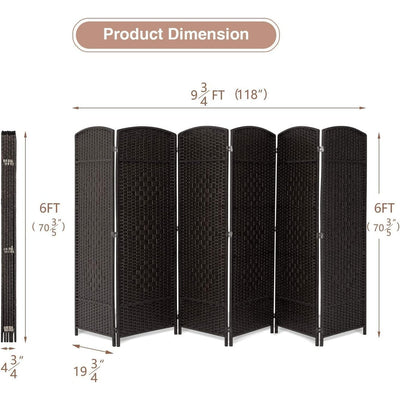 Room Divider 6 FT Tall Weave Fiber Freestanding Privacy Screen Folding Screen