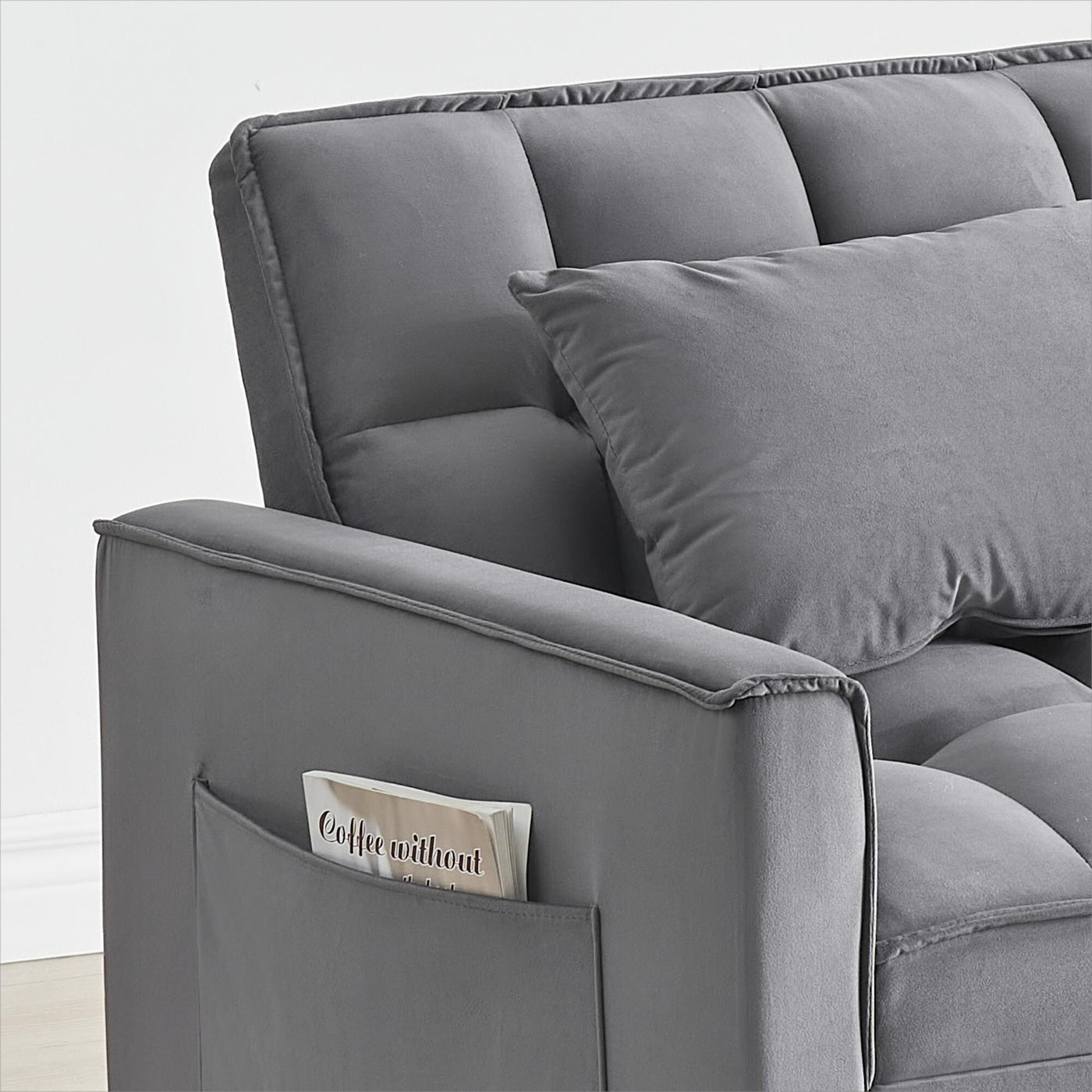 Dark Grey Modern 70.86 3 in 1 Single Convertible Sofa Bed with Adjustable Back and Moving Wheel for Living Room