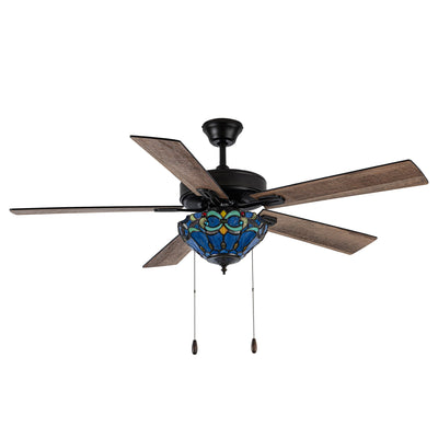 Della River of Goods Oil-Rubbed Bronze and Stained Glass 52-Inch 3-Light Remote-Controlled Ceiling Fan