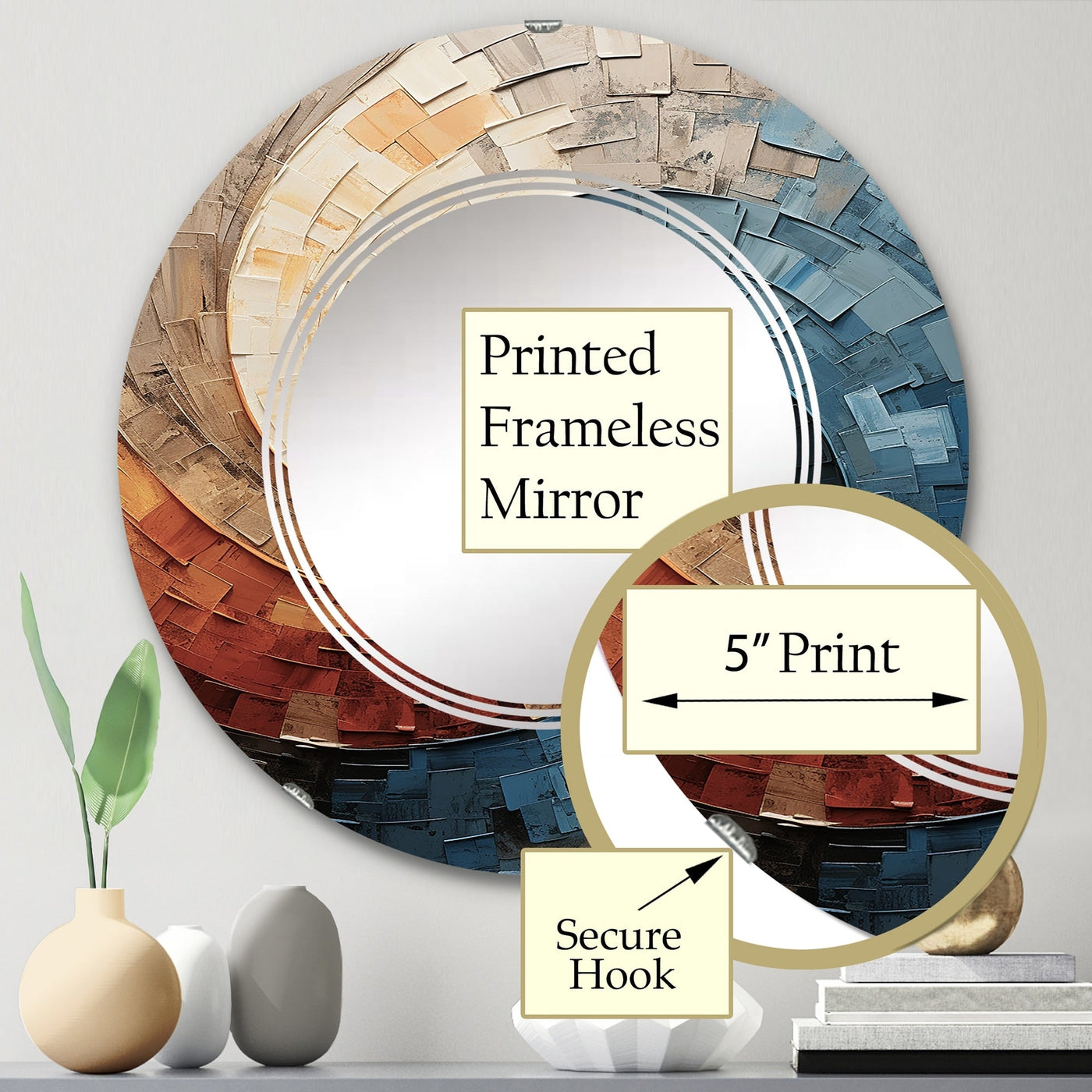 Designart Collaged Spiral Abstract Modern Wall Mirror