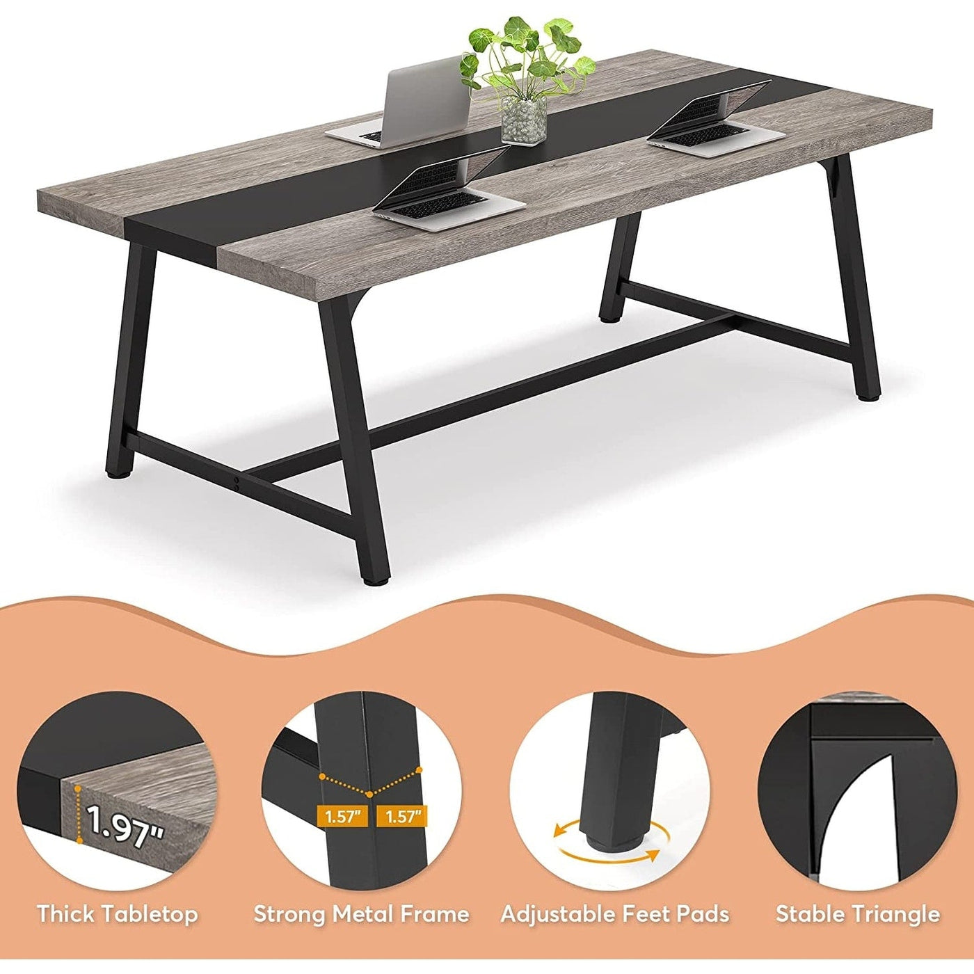 Dining Table for 8 People, 70.87-inch Rectangular Wood Kitchen Table