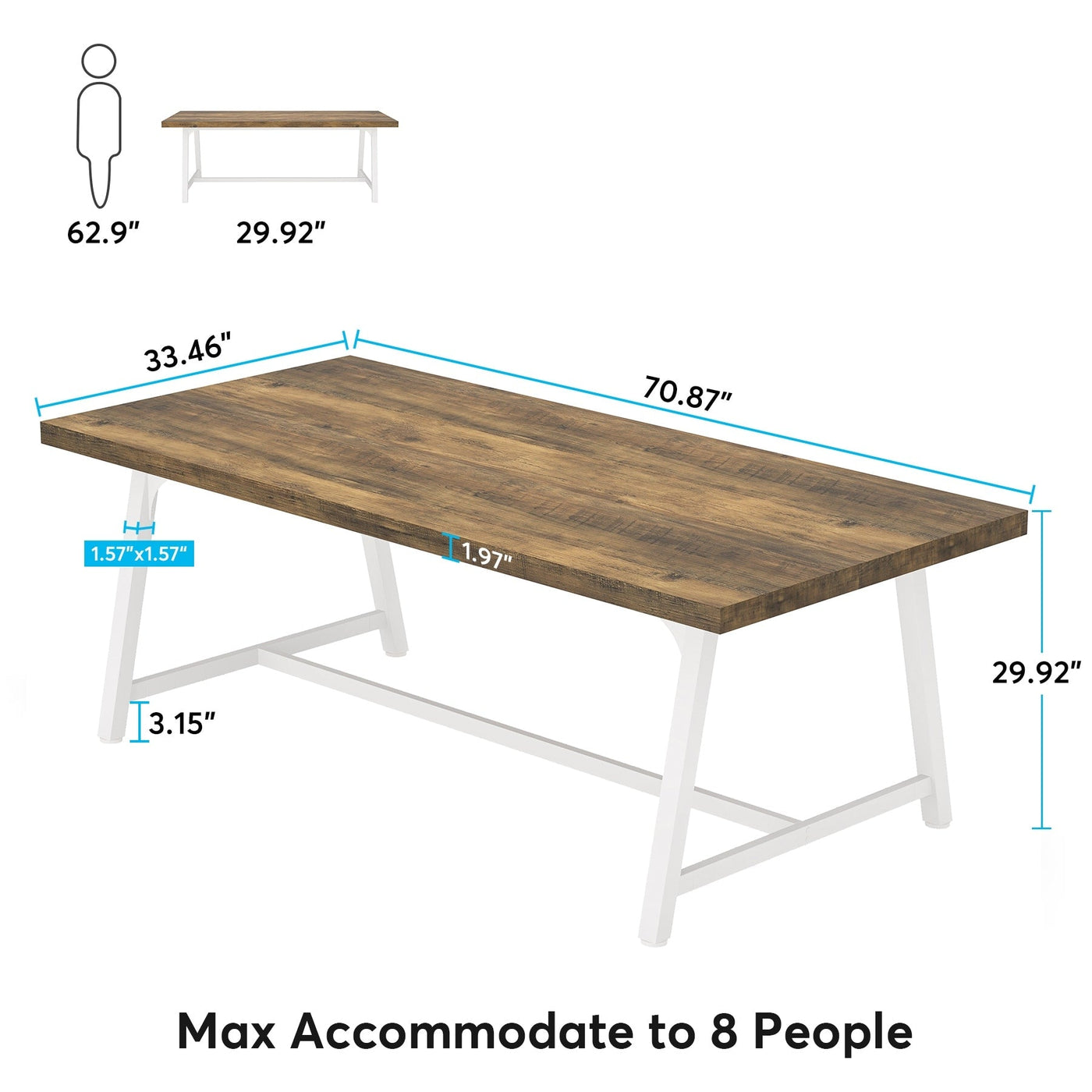 Dining Table for 8 People, 70.87-inch Rectangular Wood Kitchen Table