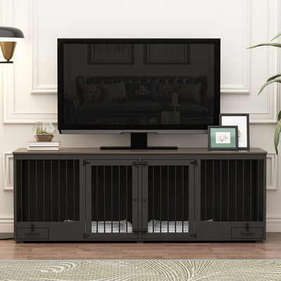 Dog Crate Furniture -Wooden Dog Kennel with Room Divider and 2 Drawers