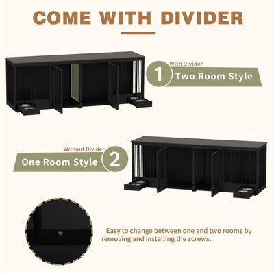 Dog Crate Furniture -Wooden Dog Kennel with Room Divider and 2 Drawers