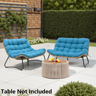 Double Papasan Chair Loveseat with Cushion, All-weather PE Rattan and Metal Frame for Indoor Outdoor
