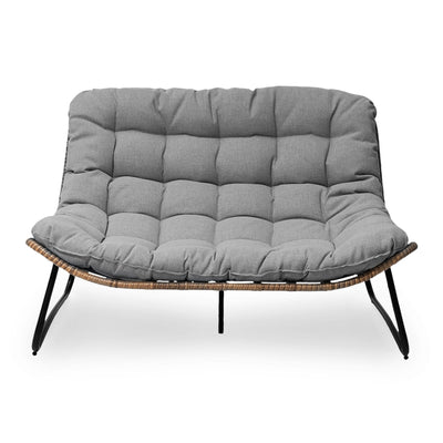 Double Papasan Chair Loveseat with Cushion, All-weather PE Rattan and Metal Frame for Indoor Outdoor