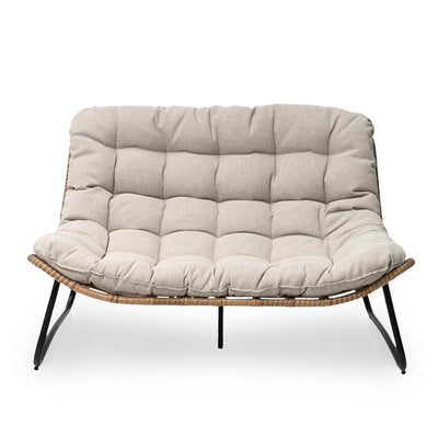 Double Papasan Chair Loveseat with Cushion, All-weather PE Rattan and Metal Frame for Indoor Outdoor