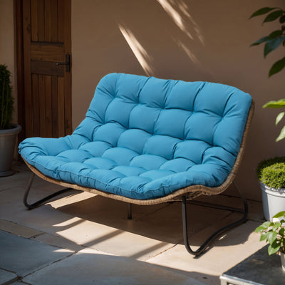 Double Papasan Chair Loveseat with Cushion, All-weather PE Rattan and Metal Frame for Indoor Outdoor