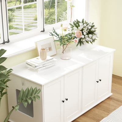 Double Pet Privacy Washroom Cat Litter Box Concealment Furniture