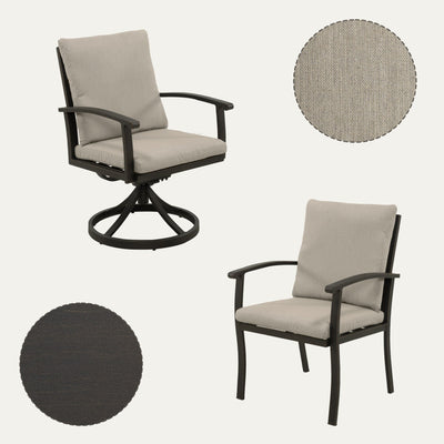 EGEIROS LIFE AluLux 9-Piece Aluminum Patio Dining Set with 2 Swivel Dining Chairs, 6 Dining Chairs and Washable Cushions