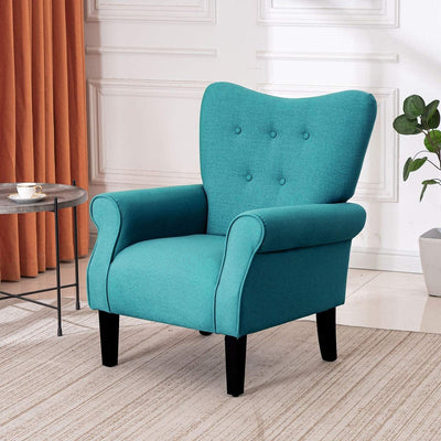 Erommy Modern Accent Chair, High Back Armchair, Upholstered Fabric Button Single Sofa with Wooden Legs for Living Room