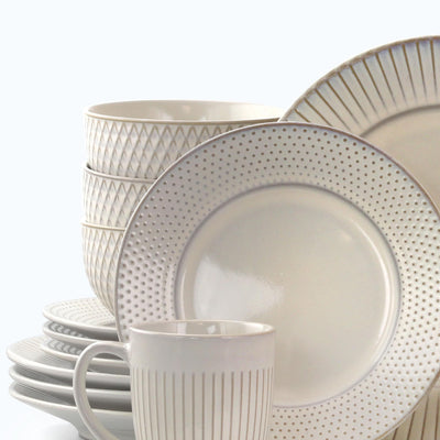 Elama Marketplace Favorites16pc Dinnerware Set in Embossed White