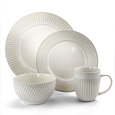 Elama Marketplace Favorites16pc Dinnerware Set in Embossed White